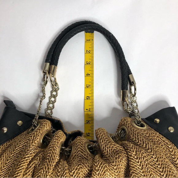 Olivia & Joy Beige Woven Black Leather Gold‎ Hardware Chain Purse - Picture 12 of 16